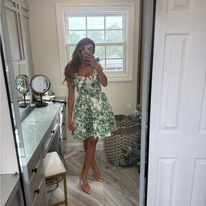Vici Green and White Floral Mini Dress